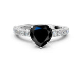 White gold Fancy Black Heart Cut Diamond Pavé Band Solitaire Ring with Prong Setting_24