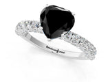 White gold Fancy Black Heart Cut Diamond Pavé Band Solitaire Ring with Prong Setting_25