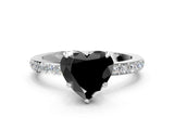 White gold Fancy Black Heart Cut Diamond Pavé Engagement Ring with Round  Accents and Prong Setting_24