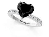 White gold Fancy Black Heart Cut Diamond Pavé Engagement Ring with Round  Accents and Prong Setting_25