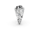 White gold Fancy Black Heart Cut Diamond Pave Art Deco Split Shank Ring with Four-Prong Setting_2