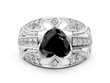 White gold Fancy Black Heart Cut Diamond Pave Art Deco Split Shank Ring with Four-Prong Setting
