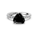 White gold Fancy Black Heart Cut Diamond Pave Band Solitaire Ring with Round  and Prong Setting_72