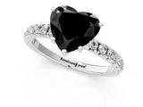 White gold Fancy Black Heart Cut Diamond Pave Band Solitaire Ring with Round  and Prong Setting_73