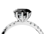 White gold Fancy Black Heart Cut Diamond Pave Band Solitaire Ring with Round  and Prong Setting_76