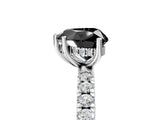 White gold Fancy Black Heart Cut Diamond Pave Band Solitaire Ring with Round  and Prong Setting_77