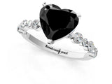 White gold Fancy Black Heart Cut Diamond Prong Set Engagement Ring with Pave Band_1