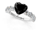 White gold Fancy Black Heart Cut Diamond Prong Setting with Side Stones on a Pave Band_1