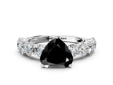 White gold Fancy Black Heart Cut Diamond Prong Setting with Side Stones on a Pave Band