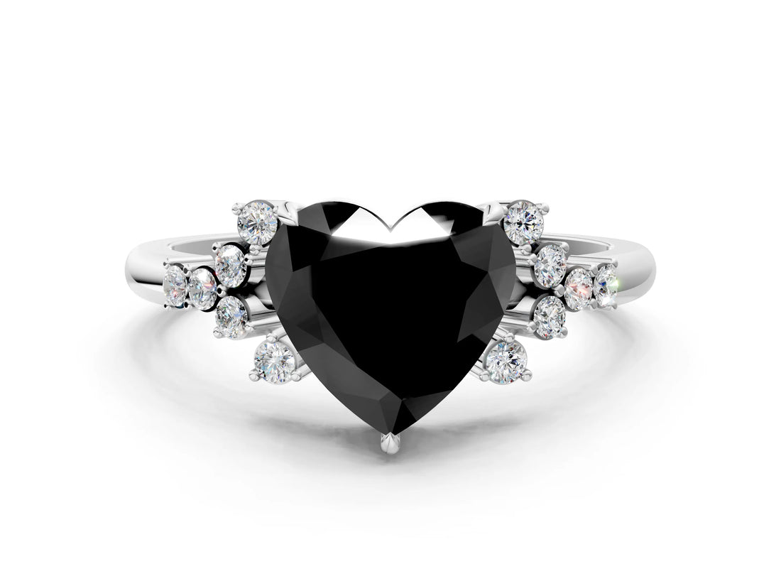 White gold Fancy Black Heart Cut Diamond Ring with Side Stones and Four-Prong Setting_60