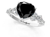 White gold Fancy Black Heart Cut Diamond Scattered Round Accent Ring with Prong Setting_13