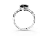White gold Fancy Black Heart Cut Diamond Scattered Round Accent Ring with Prong Setting_15