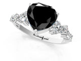 White gold Fancy Black Heart Cut Diamond Scattered Round Accent Ring with Prong Setting_25