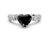 White gold Fancy Black Heart Cut Diamond Side Stone Engagement Ring with Four-Prong Setting_24