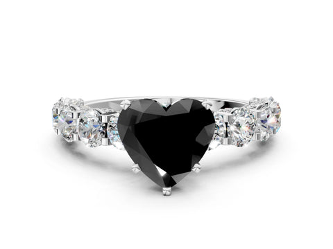 White gold Fancy Black Heart Cut Diamond Side Stone Engagement Ring with Four-Prong Setting_24