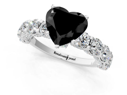 White gold Fancy Black Heart Cut Diamond Side Stone Engagement Ring with Four-Prong Setting_25