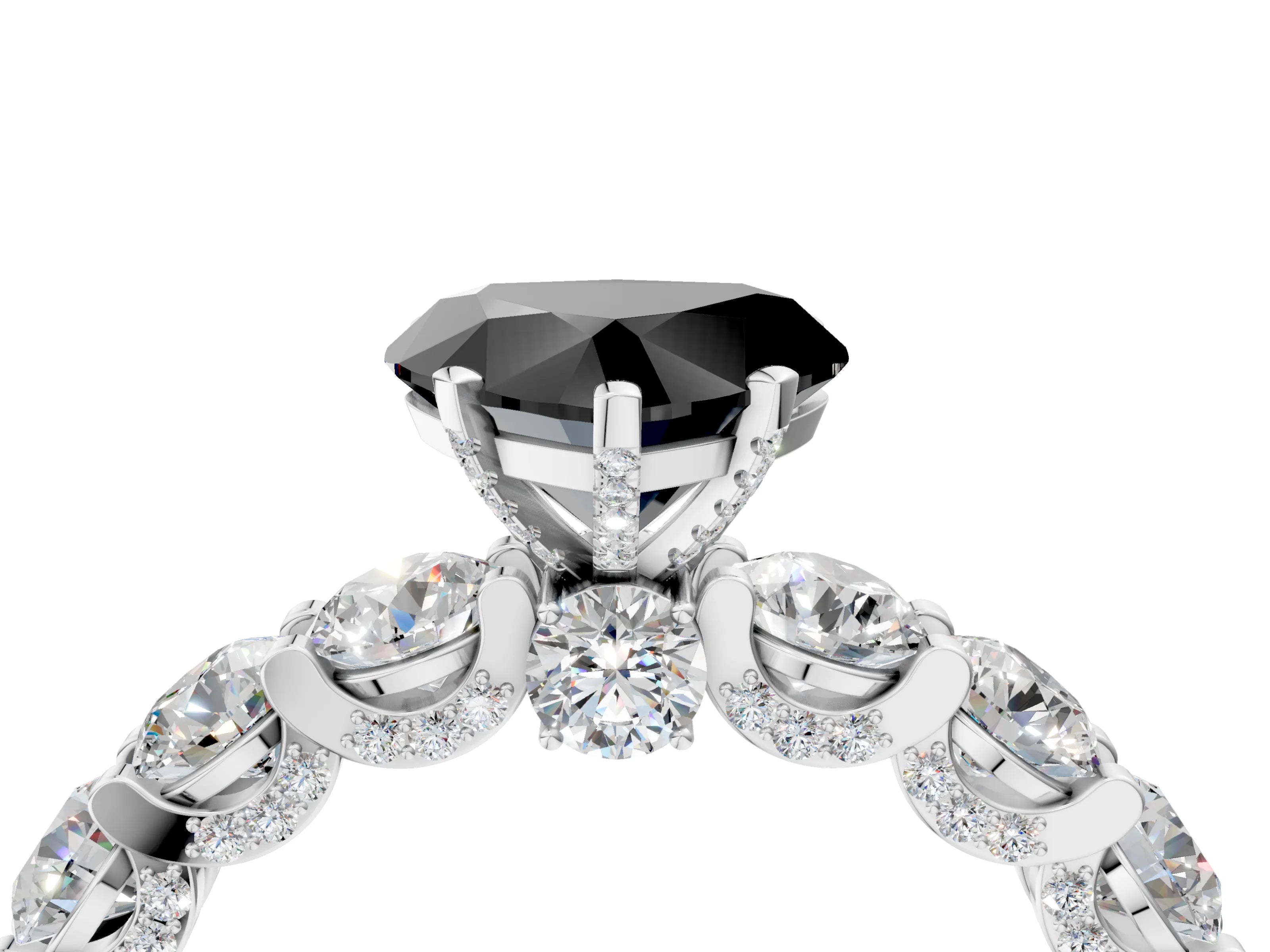 White gold Fancy Black Heart Cut Diamond Side Stone Engagement Ring with Four-Prong Setting_28