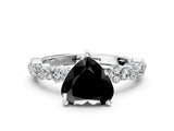 White gold Fancy Black Heart Cut Diamond Side Stone Solitaire Ring with Round  and Four-Prong Setting_12