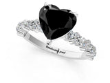 White gold Fancy Black Heart Cut Diamond Side Stone Solitaire Ring with Round  and Four-Prong Setting_13