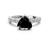 White gold Fancy Black Heart Cut Diamond Side Stone Solitaire Ring with Round  and Four-Prong Setting_48