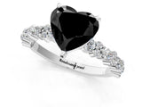 White gold Fancy Black Heart Cut Diamond Side Stone Solitaire Ring with Round  and Four-Prong Setting_49