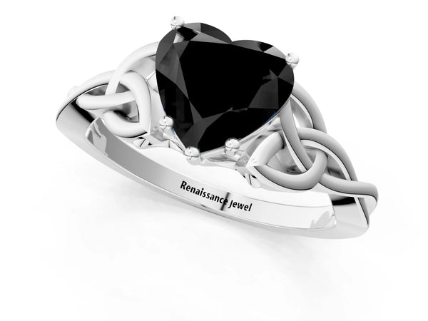 Platinum Heart-Shaped Celtic Knot Solitaire Engagement Ring Setting for Black Center