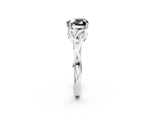 White Gold Heart-Shaped Celtic Knot Solitaire Engagement Ring Setting for Black Center