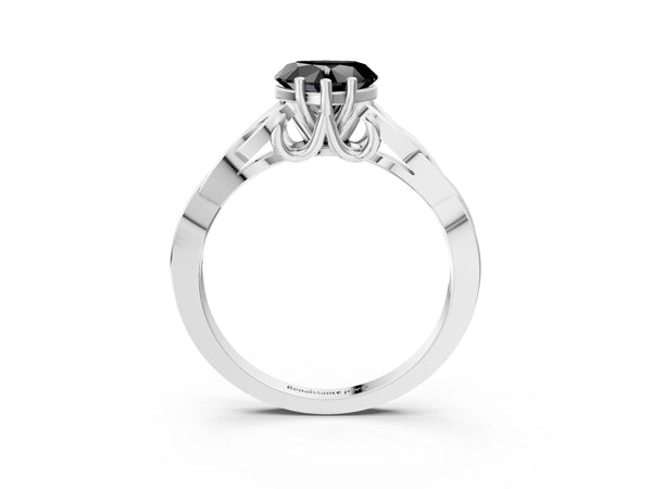 White Gold Heart-Shaped Celtic Knot Solitaire Engagement Ring Setting for Black Center
