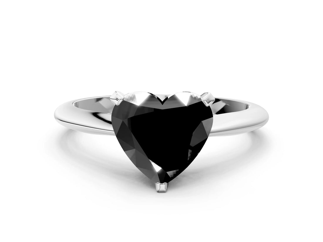 White gold Fancy Black Heart Cut Diamond Solitaire Engagement Ring with Classic Band and Four-Prong Setting_36