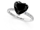 White gold Fancy Black Heart Cut Diamond Solitaire Engagement Ring with Pavé Band and Prong Setting_1