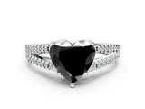 White gold Fancy Black Heart Cut Diamond Solitaire Engagement Ring with Split Shank Pavé Band_12