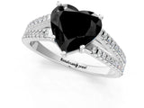 White gold Fancy Black Heart Cut Diamond Solitaire Engagement Ring with Split Shank Pavé Band_13