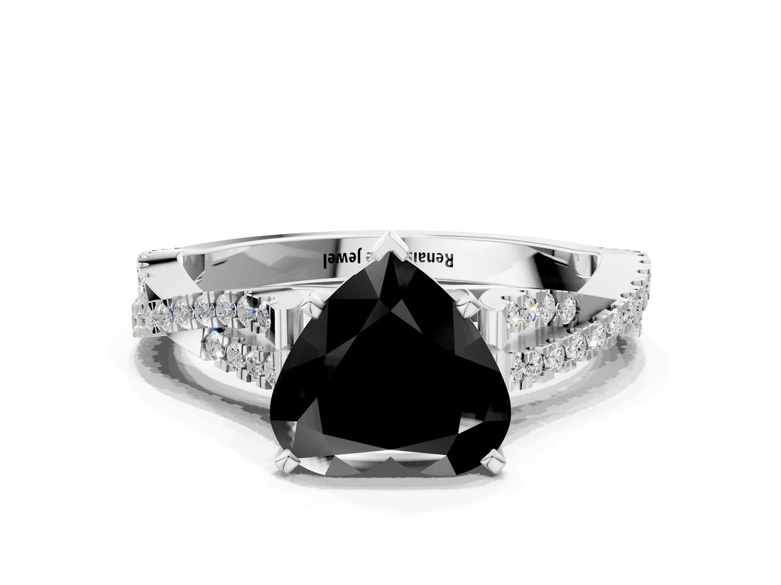White gold Fancy Black Heart Cut Diamond Solitaire Engagement Ring with Twisted Pavé Band and Four-Prong Setting_60
