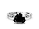 White gold Fancy Black Heart Cut Diamond Solitaire Pavé Band with Four-Prong Setting
