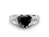 White gold Fancy Black Heart Cut Diamond Solitaire Ring with Filigree Band and Four-Prong Setting_12