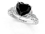 White gold Fancy Black Heart Cut Diamond Solitaire Ring with Filigree Band and Four-Prong Setting_13