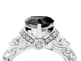 White gold Fancy Black Heart Cut Diamond Solitaire Ring with Filigree Band and Four-Prong Setting_16