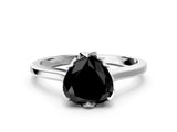 White gold Fancy Black Heart Cut Diamond Solitaire Ring with Flower Prong Setting and Classic Band_36