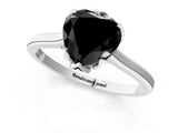 White gold Fancy Black Heart Cut Diamond Solitaire Ring with Flower Prong Setting and Classic Band_37