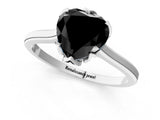 White gold Fancy Black Heart Cut Diamond Solitaire Ring with Flower Prong Setting and Classic Band_82
