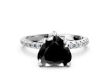 White gold Fancy Black Heart Cut Diamond Solitaire Ring with Four-Prong Setting and Pavé Band_3