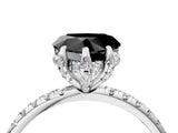 White gold Fancy Black Heart Cut Diamond Solitaire Ring with Four-Prong Setting and Pavé Band_7