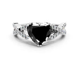 White gold Fancy Black Heart Cut Diamond Solitaire Ring with Four-Prong Setting and Twisted Pavé Band