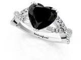 White gold Fancy Black Heart Cut Diamond Solitaire Ring with Four-Prong Setting and Twisted Pavé Band_1