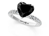 White gold Fancy Black Heart Cut Diamond Solitaire Ring with Pavé Accents and Four-Prong Setting_1