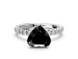 White gold Fancy Black Heart Cut Diamond Solitaire Ring with Pavé Accents and Four-Prong Setting