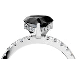 White gold Fancy Black Heart Cut Diamond Solitaire Ring with Pavé Band and Four-Prong Setting_16