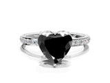 White gold Fancy Black Heart Cut Diamond Solitaire Ring with Pavé Band and Hidden Halo_72
