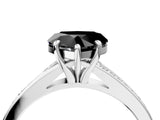 White gold Fancy Black Heart Cut Diamond Solitaire Ring with Pavé Band and Prong Setting_16