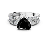White gold Fancy Black Heart Cut Diamond Solitaire Ring with Pavé and Channel Set Band